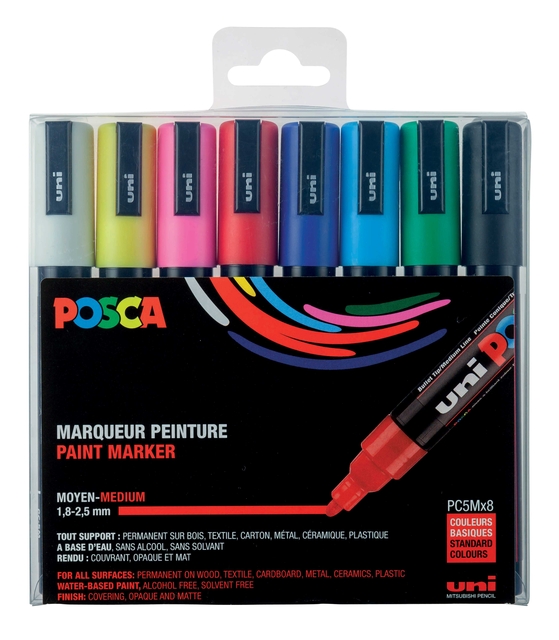 Paintmarker Uni POSCA PC5M medium assorti set à 8 stuks