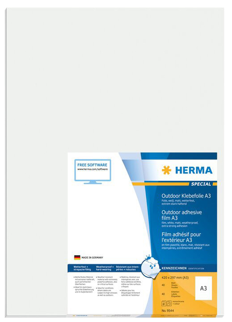 Etiquette HERMA 9544 297x420mm résistante aux intempéries blanc 40 pièces