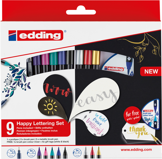 Feutre pinceau edding 1340 Happy lettering assorti set 9 pièces