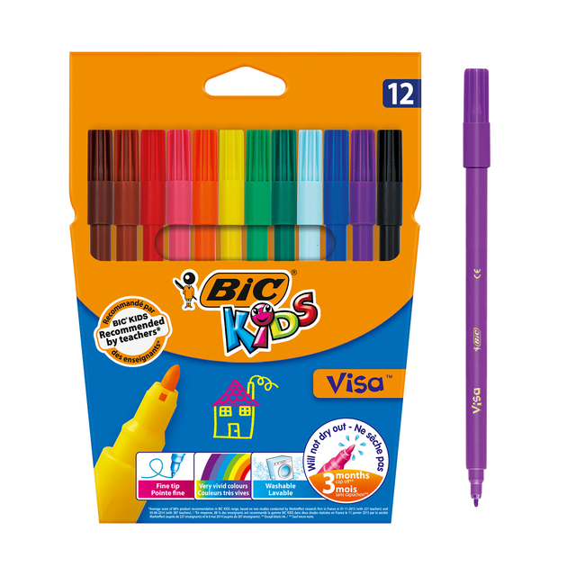 Feutre BIC Kids Visacolor Fin assorti étui 12 pièces