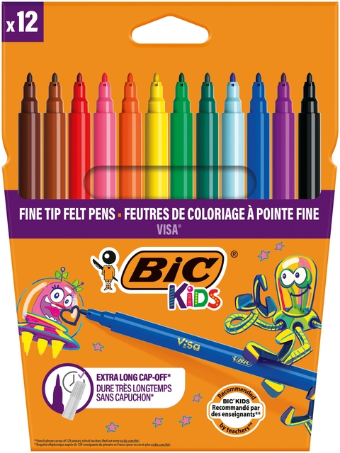Feutre BIC Kids Visacolor Fin assorti étui 12 pièces