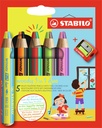 Crayon STABILO 882 Woody 3-en-1 Duo étui 5 pièces + taille-crayon