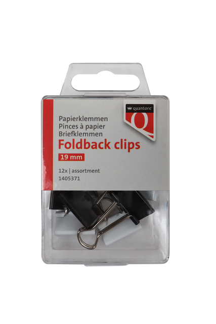 Pince à papier Foldback Quantore 19mm assorti 12 pièces