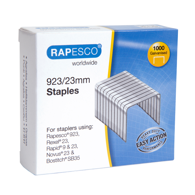 Nieten Rapesco Heavy Duty 923 23mm 1000 stuks zilver