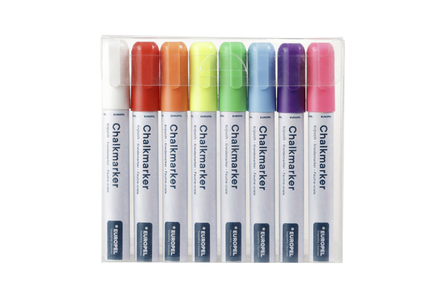 Marqueur craie Europel 6mm assorti étui 8 pièces