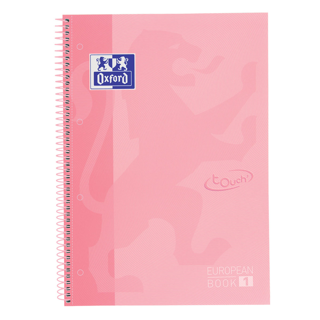 Cahier de notes Oxford Touch Europeanbook A4+ 4 perforations ligné 160 pages pastel rose