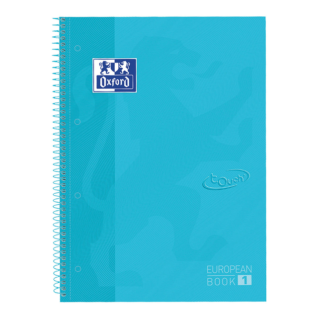 Cahier de notes Oxford Touch Europeanbook A4+ 4 perforations ligné 160 pages pastel bleu