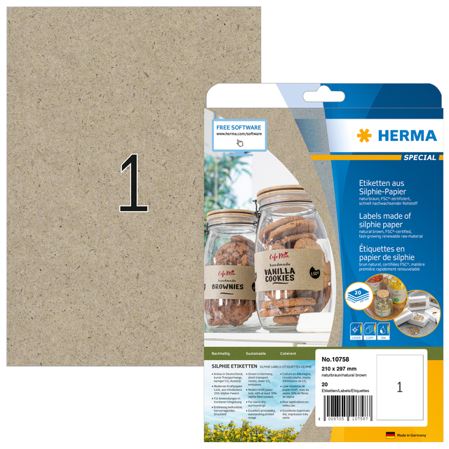 Etiket HERMA 10758 210 x 297 mm silphie bruin 20 stuks