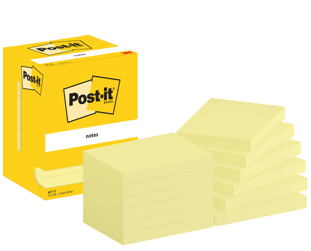 Bloc-mémos Post-it 657 76x102mm jaune canari 12 pièces