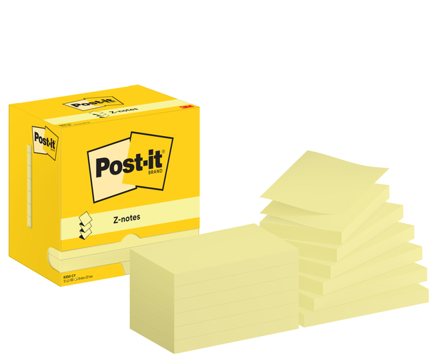 Bloc-mémos Post-it Z-Note R350 76x127mm jaune 12 pièces
