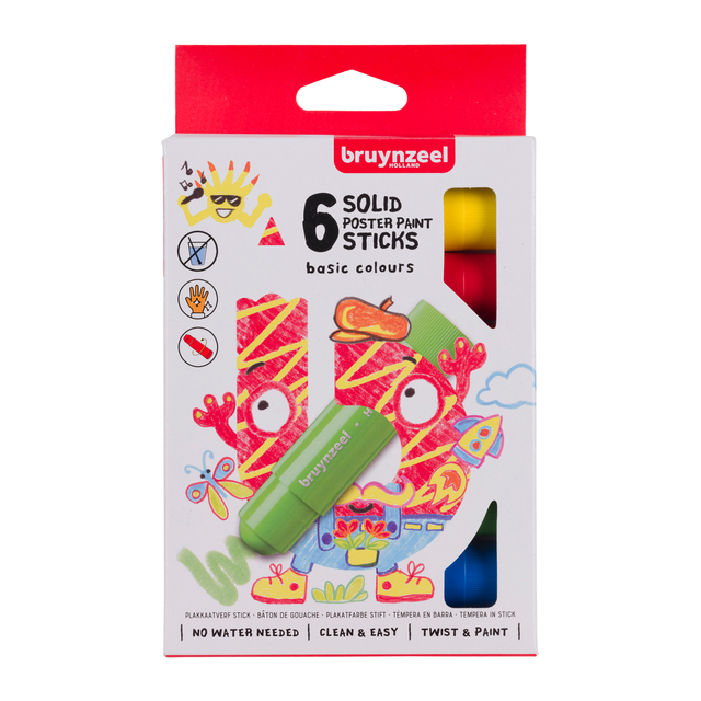 Bâton gouache Bruynzeel Kids set 6 couleurs basiques