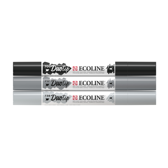Duotip Talens Ecoline set à 3 stuks zwart en grijs