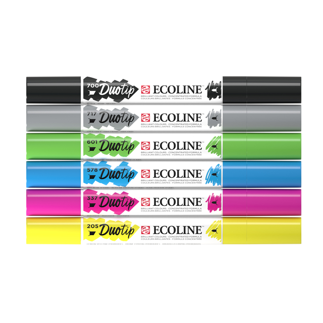 Stylo Duotip Talens Ecoline set de base 6 couleurs