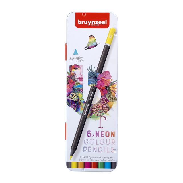 Crayon de couleur Bruynzeel Expression boîte métal 6 couleurs néon