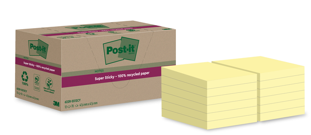 Bloc-mémos Post-it 622 RSS12CY 47,6x47,6mm jaune canari 12 pièces
