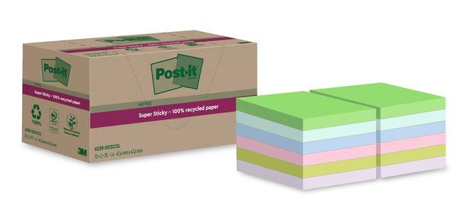 Bloc-mémos Post-it 622 RSS12COL 47,6x47,6mm couleurs assorties 12 pièces