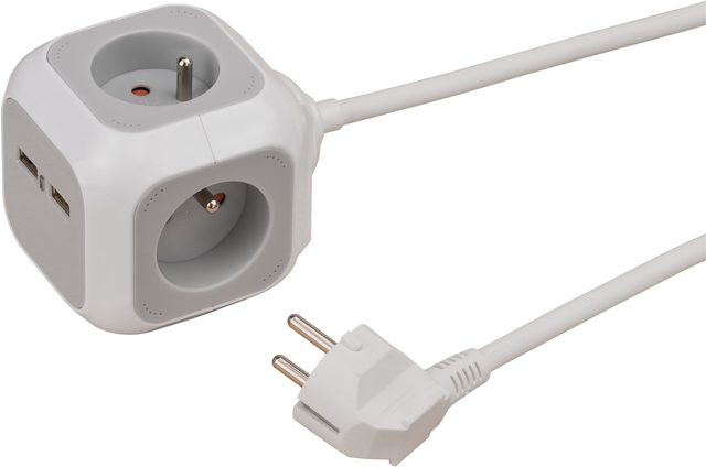 Stekkerblok Brennenstuhl Alea 4vdig 2 USB H05VV-F 3G1.5 1.4m wt/gs FR/BE