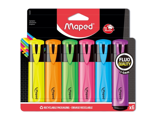 Markeerstift Maped set à 6 standaard kleuren