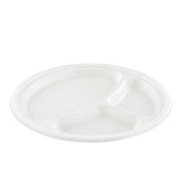 Assiette IEZZY Ø260mm 3 compartiments canne à sucre blanc 50 pièces