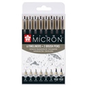 Fineliner Sakura Pigma Micron set 6 largeurs avec 2 feutres pinceau gris froid