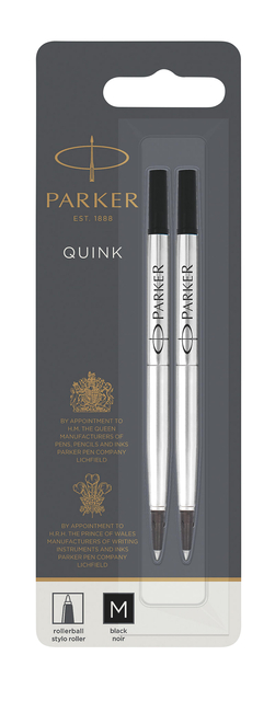Recharge roller Parker Quink Medium noir blister 2 pièces