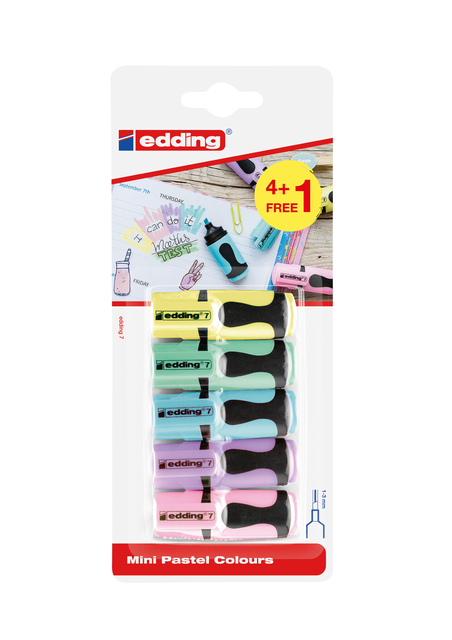 Markeerstift edding 7 mini 1-3mm pastel ass blister à 4+1 stuk gratis