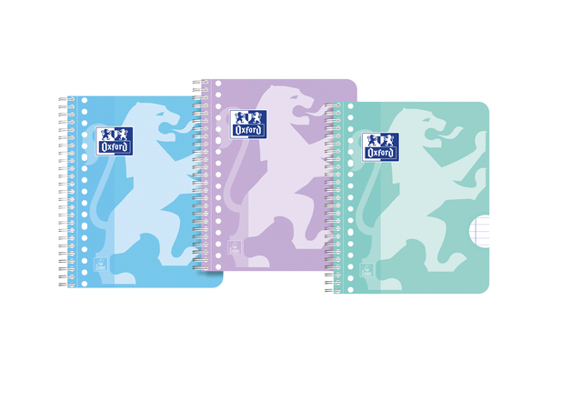 Bloc de cours Oxford School A5+ ligné 17 perf 160 pages 80g pastel assorti 3 pièces