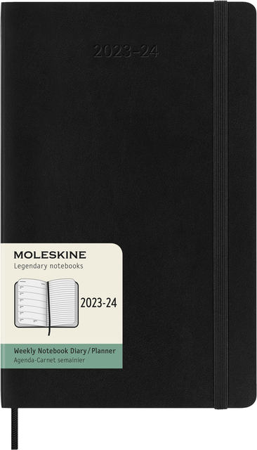 Agenda 2023-2024 Moleskine Planner Weekly Large 130x210mm 18 mois 7 jours/1 page Soft cover noir