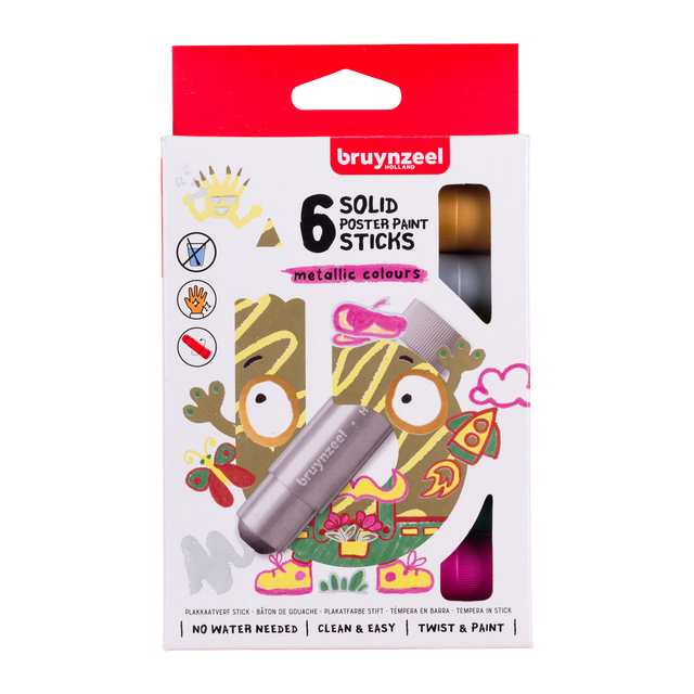 Bâton gouache Bruynzeel kids set 6 couleurs métalliques