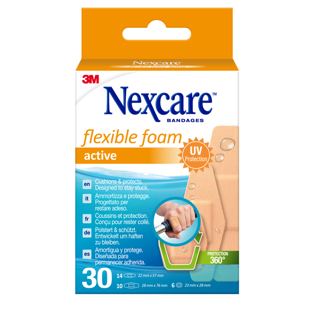 Pansement Nexcare Active Flexible Foam résistant à l'eau 30 pièces assorti