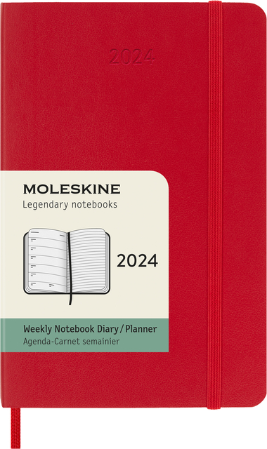 Agenda 2024 Moleskine 12M Planner Weekly 7dag/1pagina pocket 90x140mm soft cover scarlet red