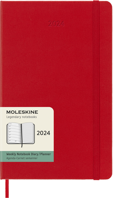 Agenda 2024 Moleskine Planner Weekly Large 130x210mm 12 mois 7 jours/1 page Hard cover scarlet red