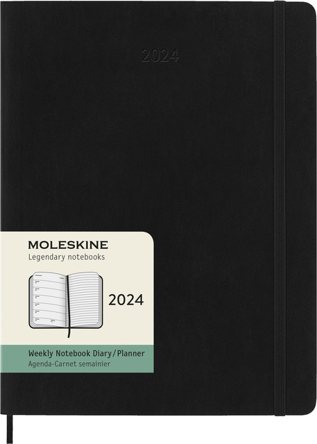 Agenda 2024 Moleskine Planner Weekly Extra Large 12 mois 190x250mm 7 jours/1 page Soft cover black
