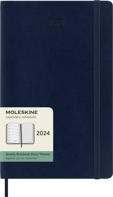 Agenda 2024 Moleskine 12M Planner Weekly 7dag/1pagina large 130x210mm soft cover saffier blauw