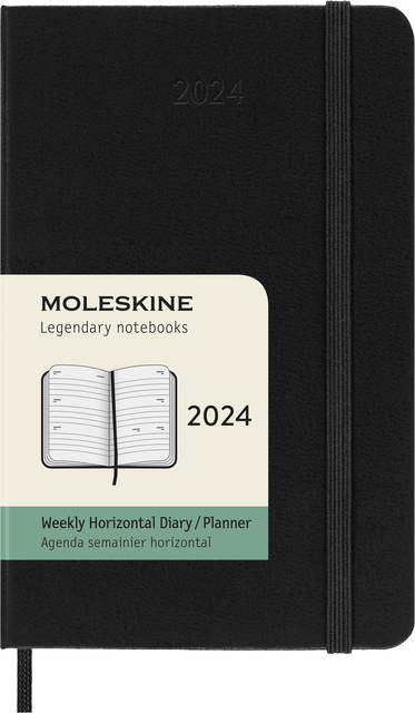Agenda 2024 Moleskine Planner Weekly Pocket 12 mois 7 jours/2 pages 140x90mm Hard cover noir