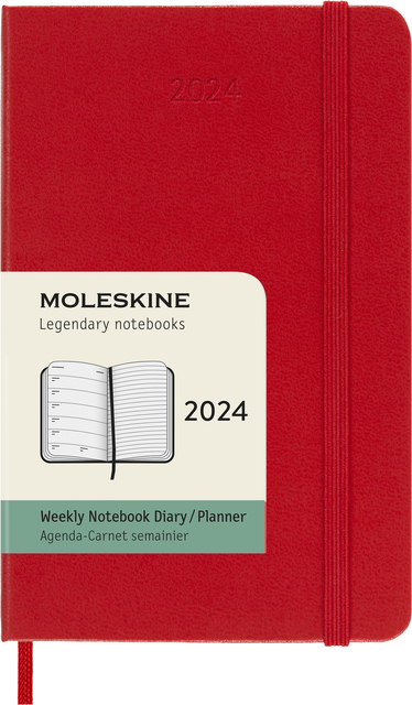 Agenda 2024 Moleskine Planner Weekly Pocket 12 mois 90x140mm 7 jours/ 1 page Hard cover scarlet red