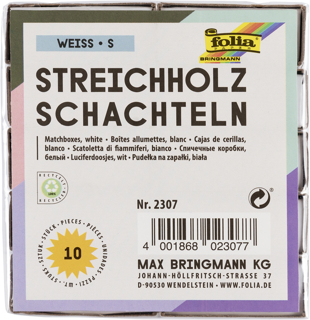 Boîte d'allumettes Folia 53x36x10mm blanc 10 pièces