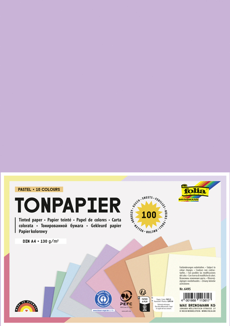 Papier teinté Folia A4 100 feuilles 10 couleurs pastel
