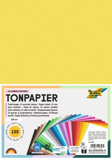 Papier teinté Folia A4 100 feuilles couleurs basiques
