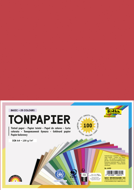 Papier travaux manuels Folia A4 100 feuilles 25 couleurs