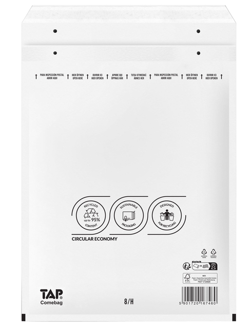 Enveloppe à bulles TAP Comebag n°18 290x370mm blanc 100 pièces