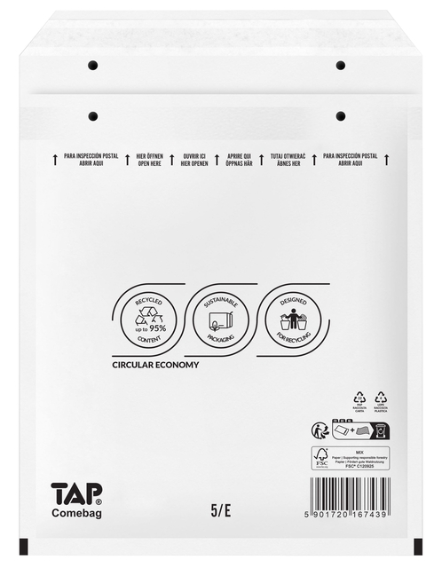 Enveloppe à bulles TAP Comebag n°15 240x175mm blanc 100 pièces