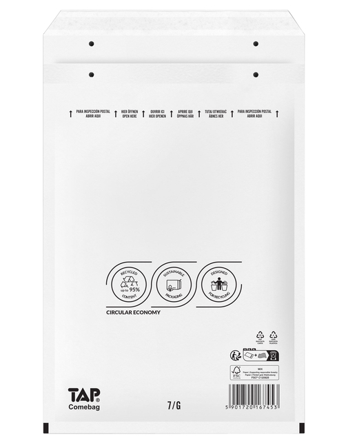 Enveloppe à bulles TAP Comebag n°17 250x350mm blanc 100 pièces