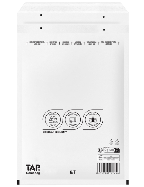 Enveloppe à bulles TAP Comebag n°16 240x350mm blanc 100 pièces