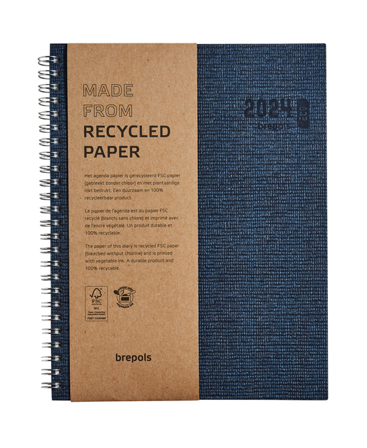 Agenda 2025 Brepols Ecotiming Kazar 7jours/2 pages spirale bleu