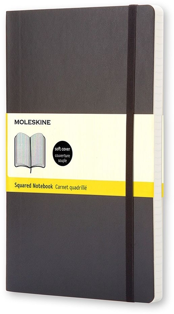 Carnet Moleskine large 130x210mm carreau 5x5mm couverture souple noir