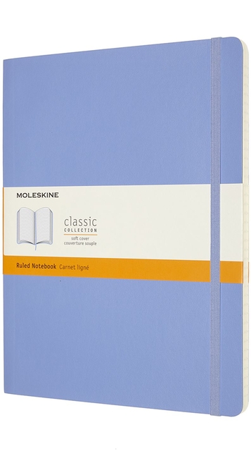 Carnet Moleskine XL 190x250mm ligné couverture souple bleu hortensia