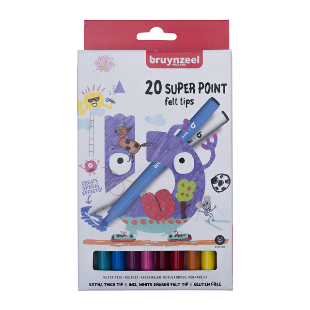 Viltstift Bruynzeel Kids Super Point set à 20 kleuren