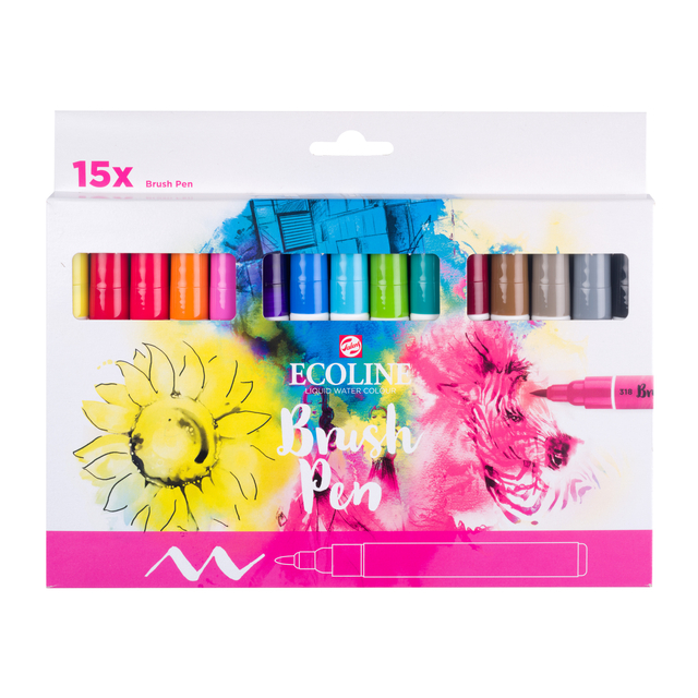 Feutre pinceau Talens Ecoline 15 couleurs assorti