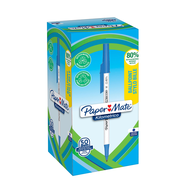 Stylo bille Paper Mate Kilometrico Recycled Medium bleu
